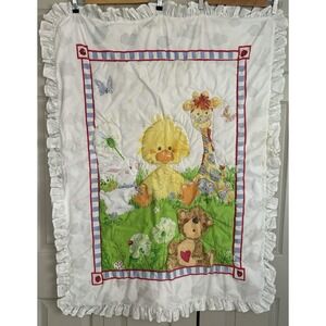 Vintage‎ Little Suzys Zoo Ruffled Baby Crib Blanket Giraffe Bear Animal 36x45
